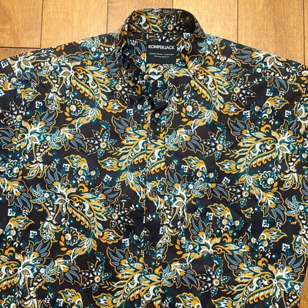 NWOT Romperjack BOHEMIAN short sleeve shorts button down lightweight jumpsuit L - Picture 5 of 11